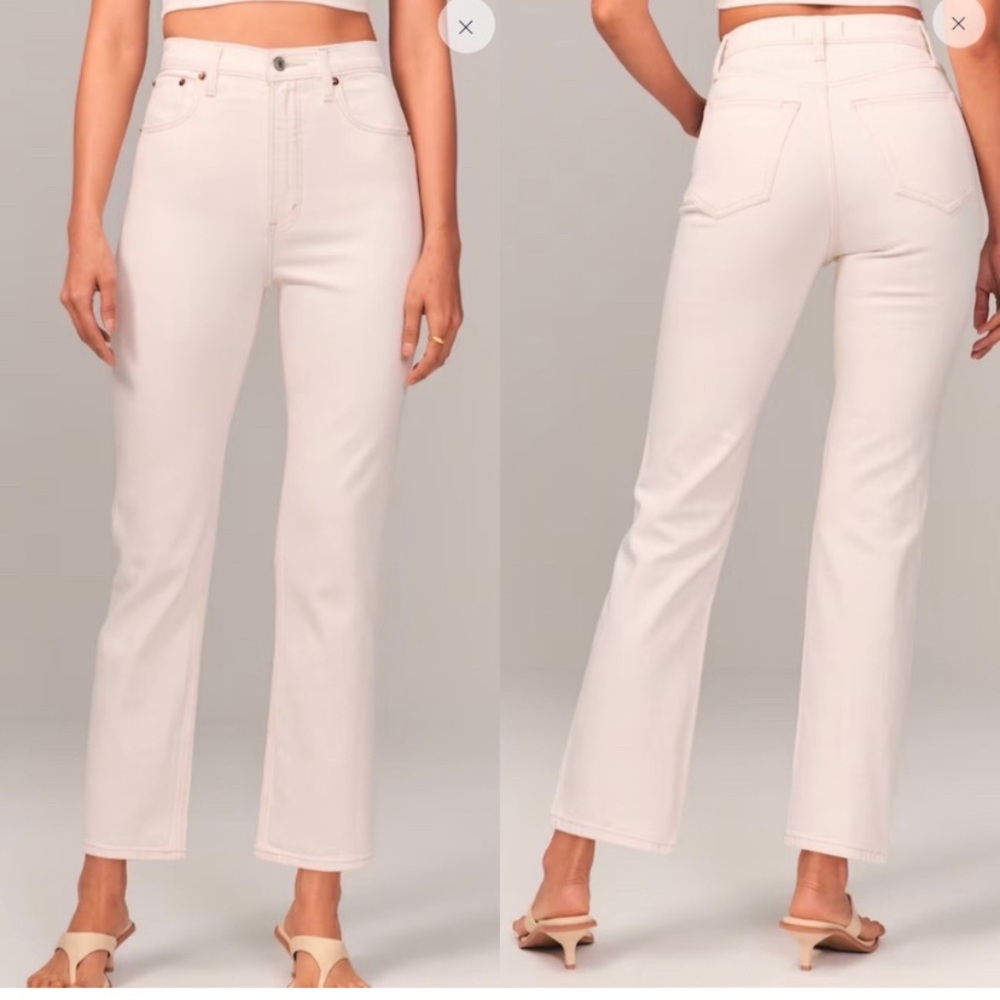 Abercrombie & Fitch Curve Love Ultra High Rise Ankle Straight Jeans: Cream